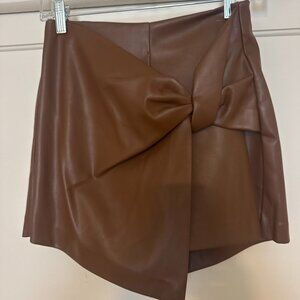 Zara Brown Faux Leather Skort with Bow - Size XS